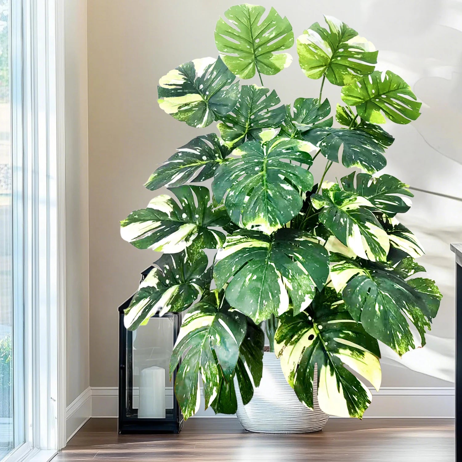 40-103cm /40.5in Artificial Monstera Plants Fake Palm Tree Plastic Turtle Leaves Green Tall Plants For Home Garden Room Decor
