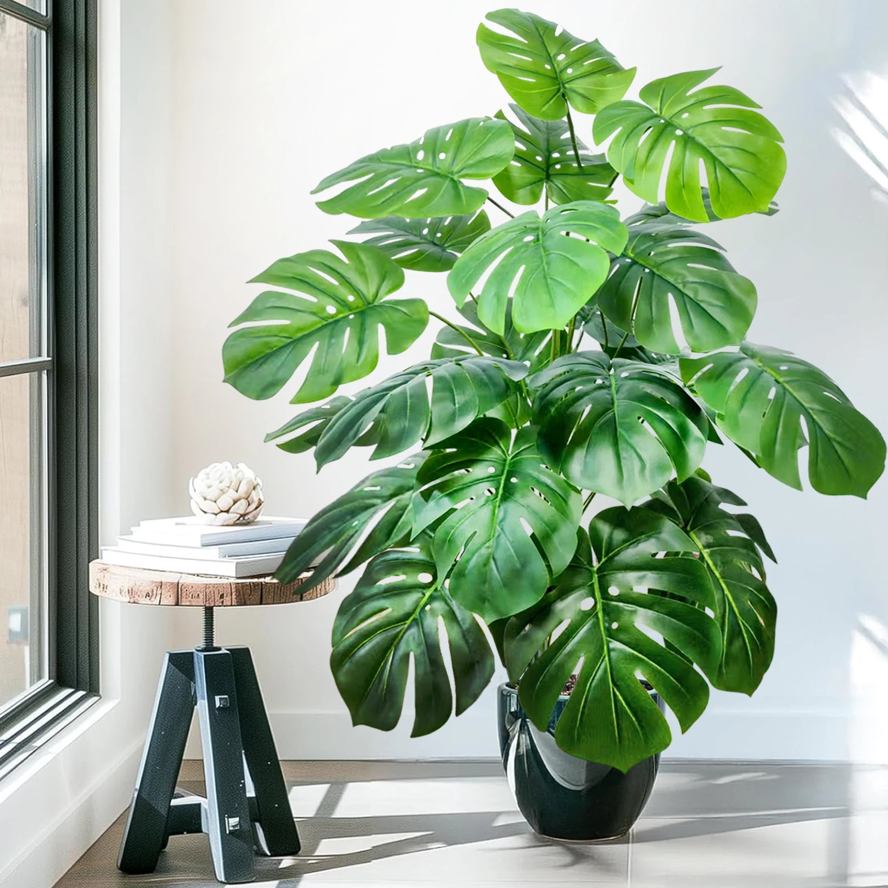 40-103cm /40.5in Artificial Monstera Plants Fake Palm Tree Plastic Turtle Leaves Green Tall Plants For Home Garden Room Decor